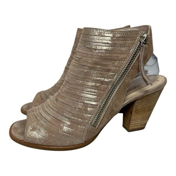 Paul Green Cayanne Heel Bootie Gray/Tan Metallic Peep Leather Sandals - Picture 1 of 12